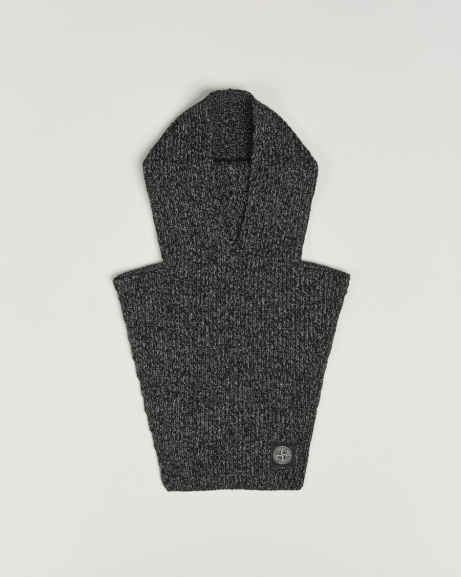 Hombres | Stone Island Reflective Cotton Knit Balaclava Black Melange | Stone Island | Reflective Cotton Knit Balaclava Black Melange