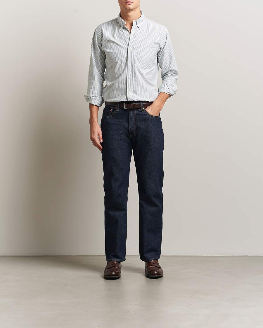 Hombres | Camisas | Kamakura Shirts | Vintage Ivy Oxford Button Down Shirt Green Stripe