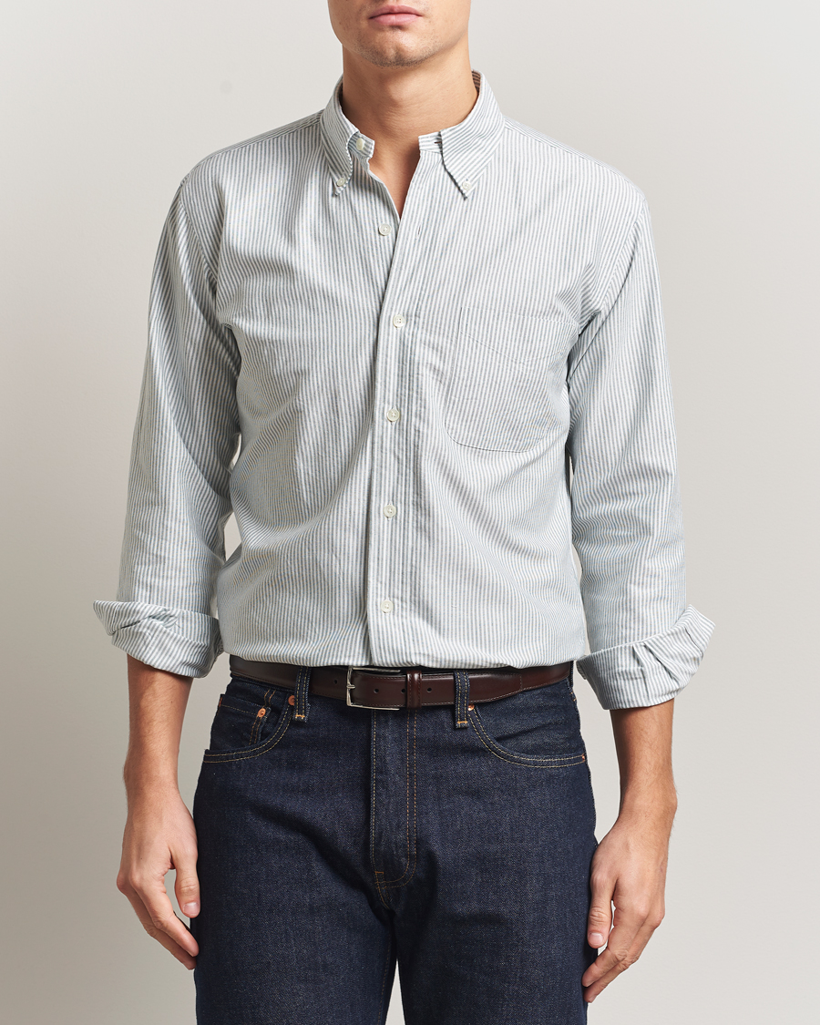 Hombres | Camisas | Kamakura Shirts | Vintage Ivy Oxford Button Down Shirt Green Stripe