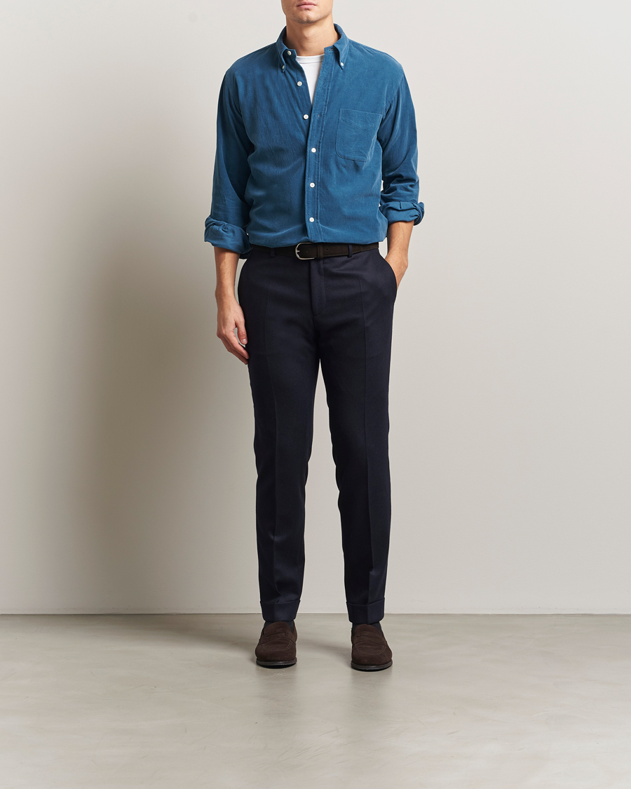 Hombres | Camisas | Kamakura Shirts | Vintage Ivy Needle Cord Shirt Smoke Blue
