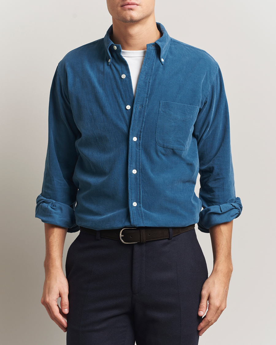 Hombres | Camisas | Kamakura Shirts | Vintage Ivy Needle Cord Shirt Smoke Blue