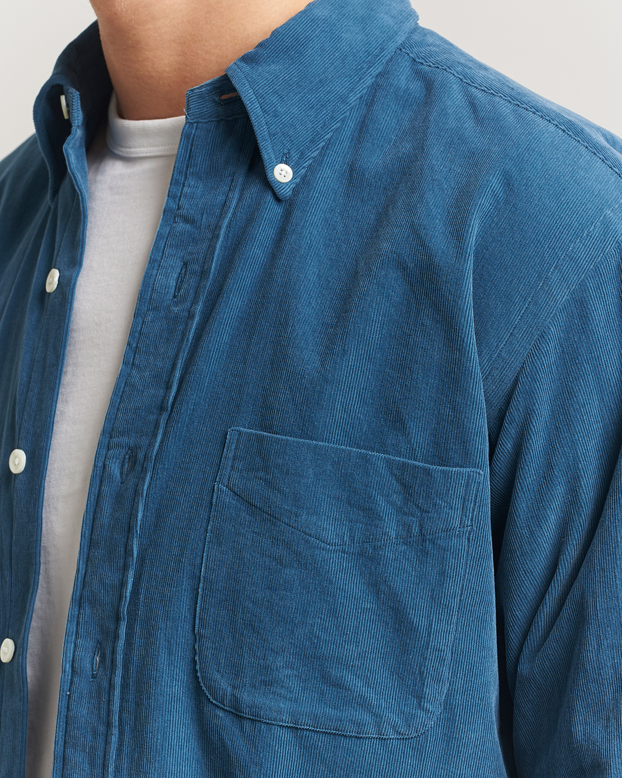 Hombres | Camisas | Kamakura Shirts | Vintage Ivy Needle Cord Shirt Smoke Blue
