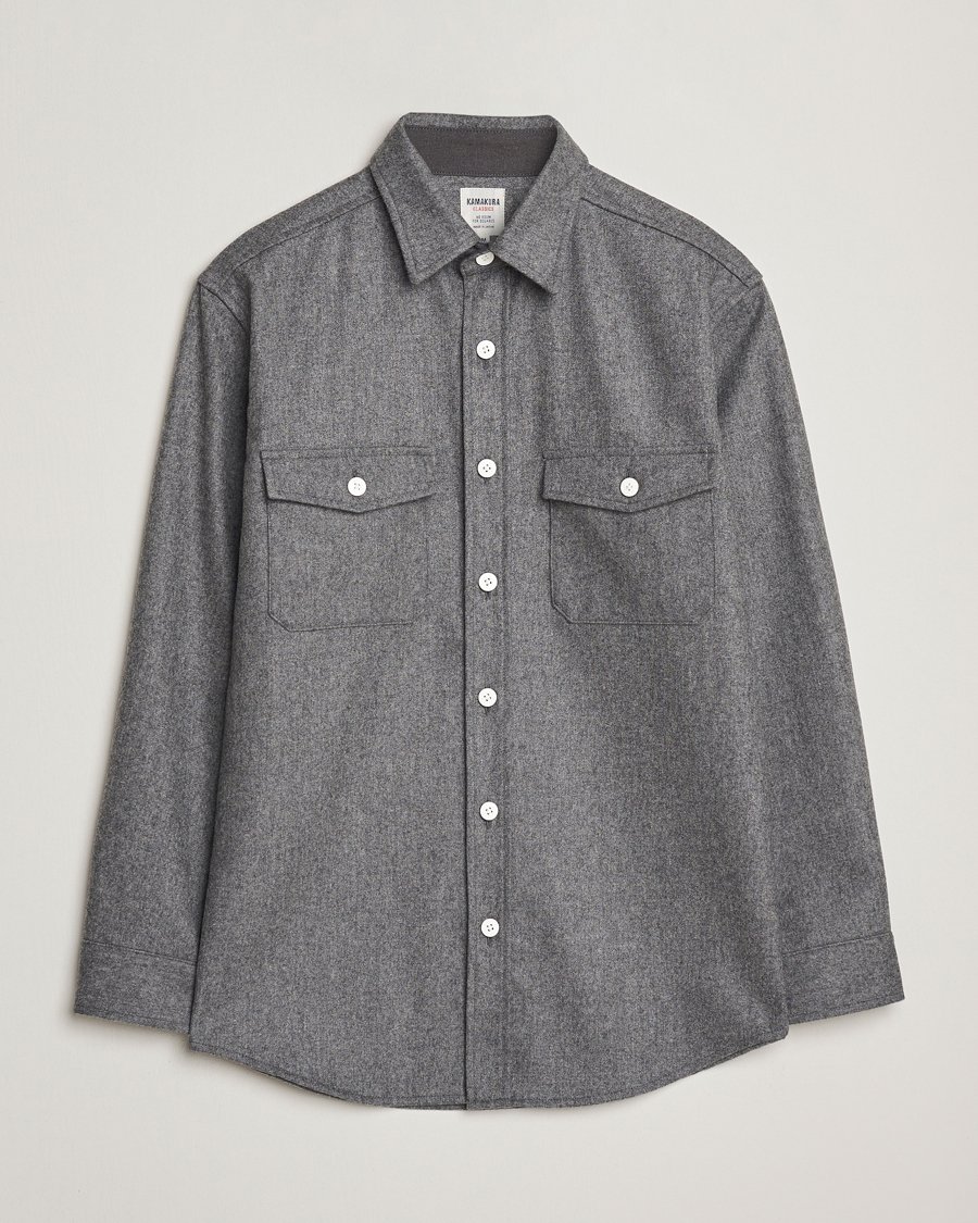 Hombres | Camisas | Kamakura Shirts | Wool Flannel CPO Shirt Grey Melange