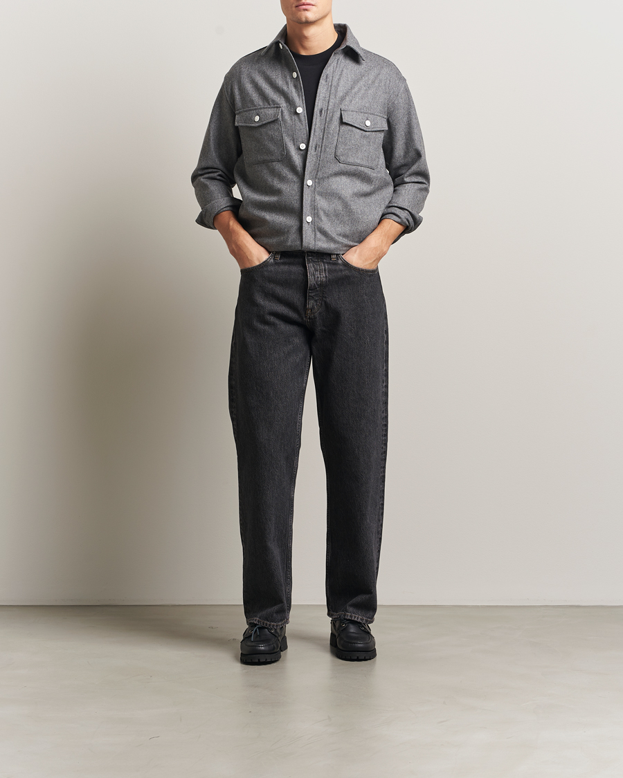 Hombres | Camisas | Kamakura Shirts | Wool Flannel CPO Shirt Grey Melange