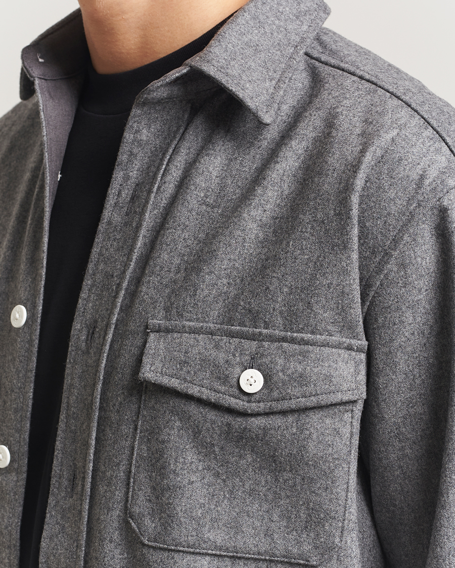 Hombres | Camisas | Kamakura Shirts | Wool Flannel CPO Shirt Grey Melange