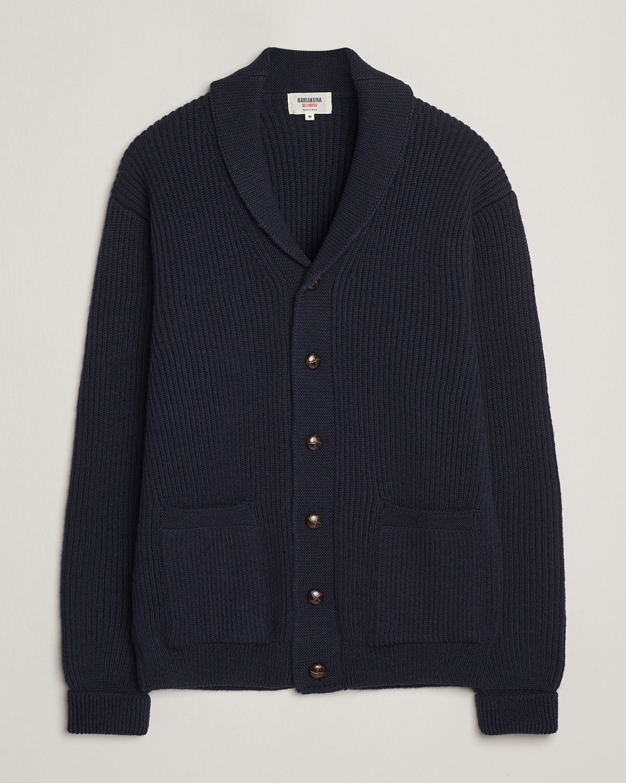 Hombres | Jerséis y prendas de punto | Kamakura Shirts | McQueen Shawl Collar Cardigan Navy