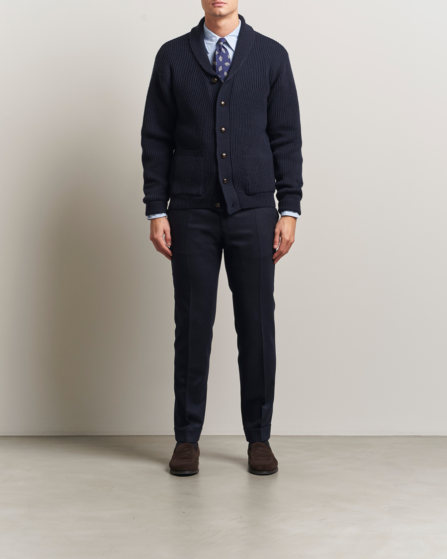 Hombres | Jerséis y prendas de punto | Kamakura Shirts | McQueen Shawl Collar Cardigan Navy