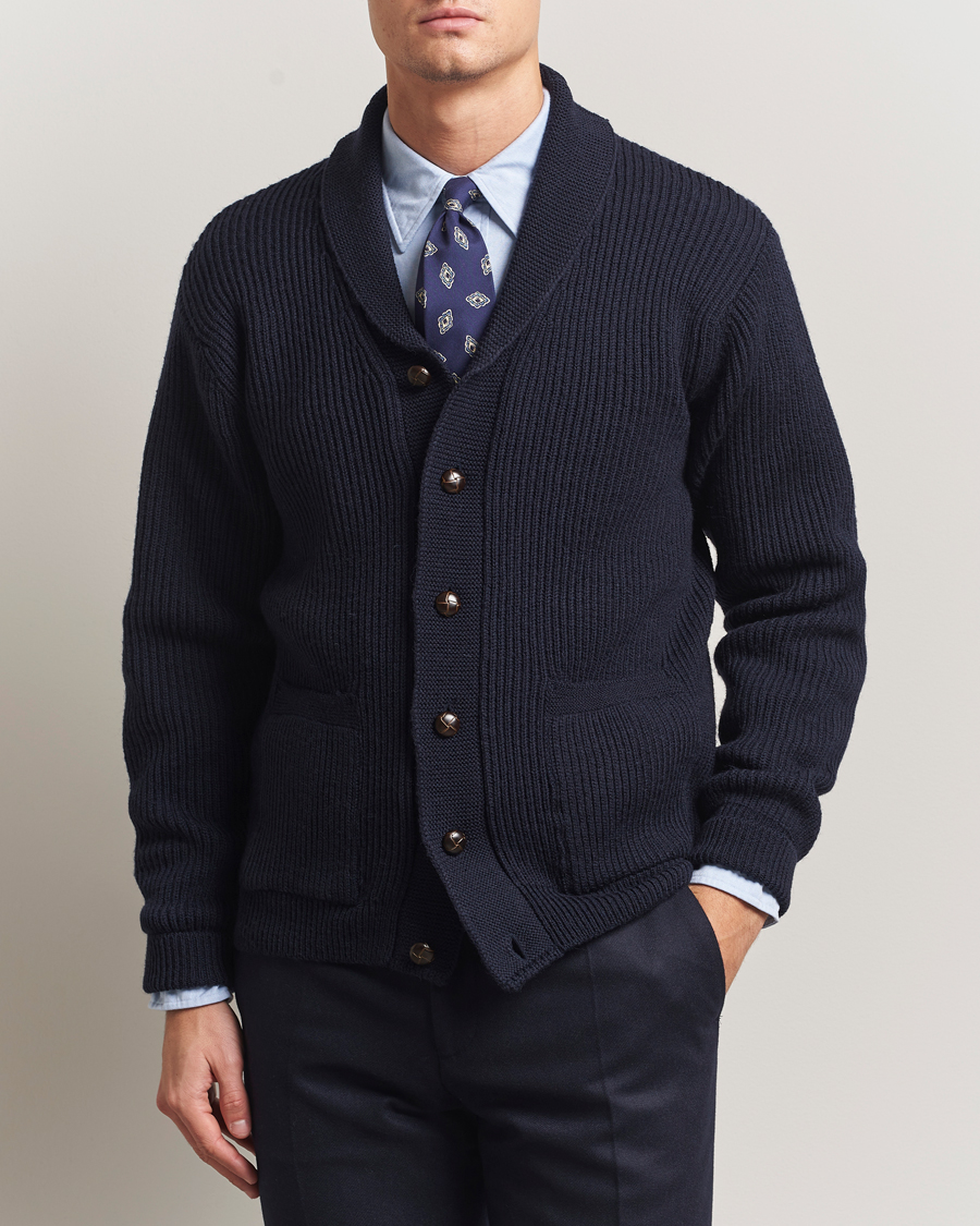 Hombres | Jerséis y prendas de punto | Kamakura Shirts | McQueen Shawl Collar Cardigan Navy