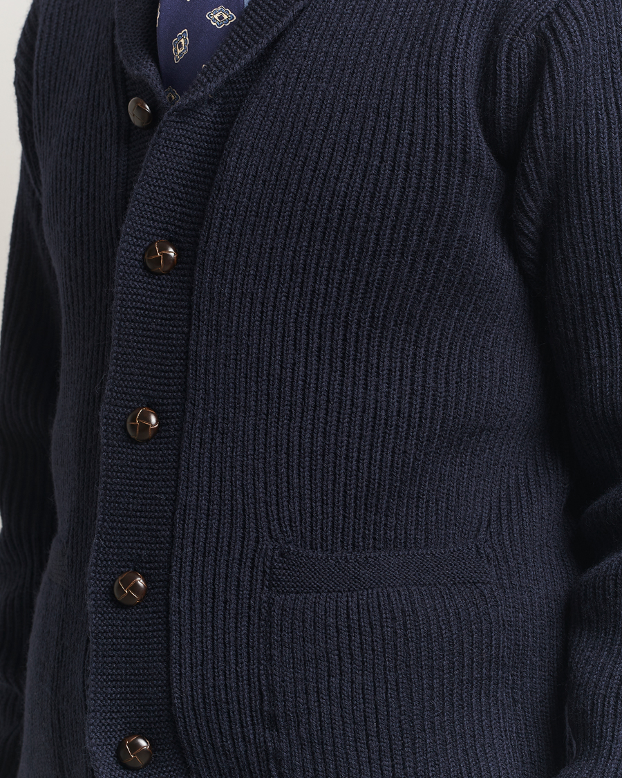Hombres | Jerséis y prendas de punto | Kamakura Shirts | McQueen Shawl Collar Cardigan Navy