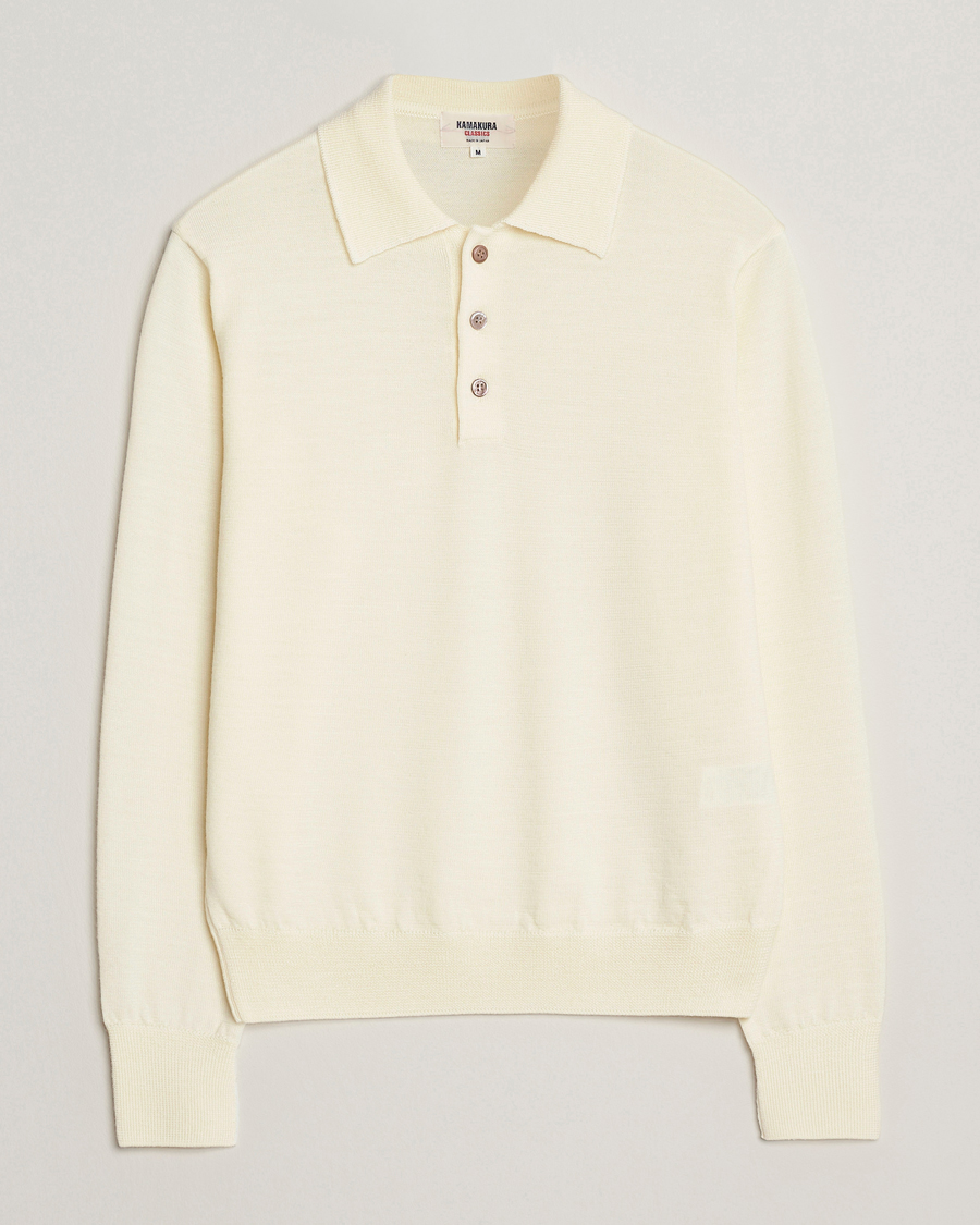 Hombres | Jerséis y prendas de punto | Kamakura Shirts | Long Sleeve Knitted Polo Off White