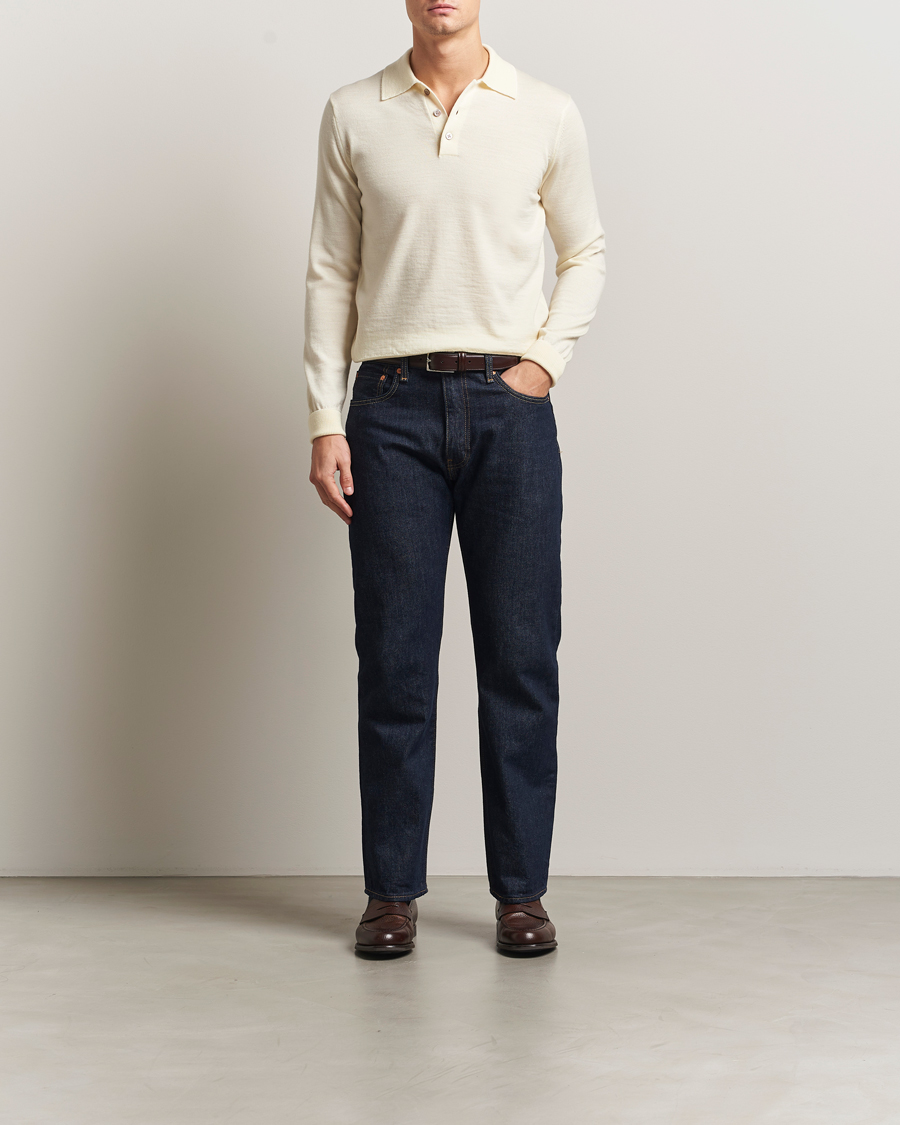 Hombres | Jerséis y prendas de punto | Kamakura Shirts | Long Sleeve Knitted Polo Off White