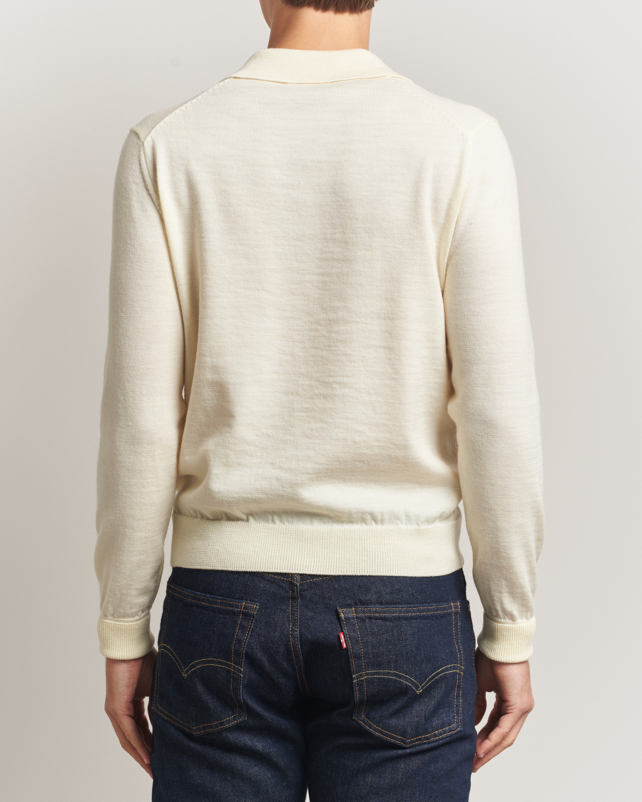 Hombres | Jerséis y prendas de punto | Kamakura Shirts | Long Sleeve Knitted Polo Off White