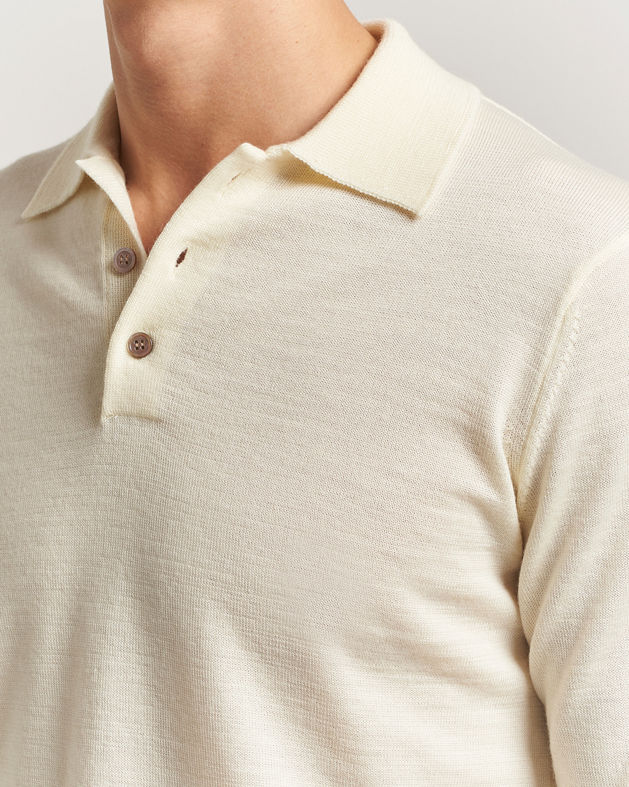 Hombres | Jerséis y prendas de punto | Kamakura Shirts | Long Sleeve Knitted Polo Off White