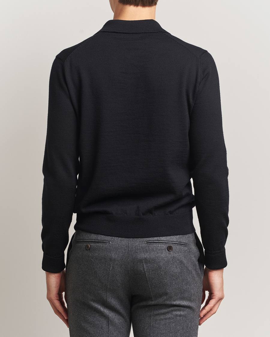 Hombres | Jerséis y prendas de punto | Kamakura Shirts | Long Sleeve Knitted Polo Black