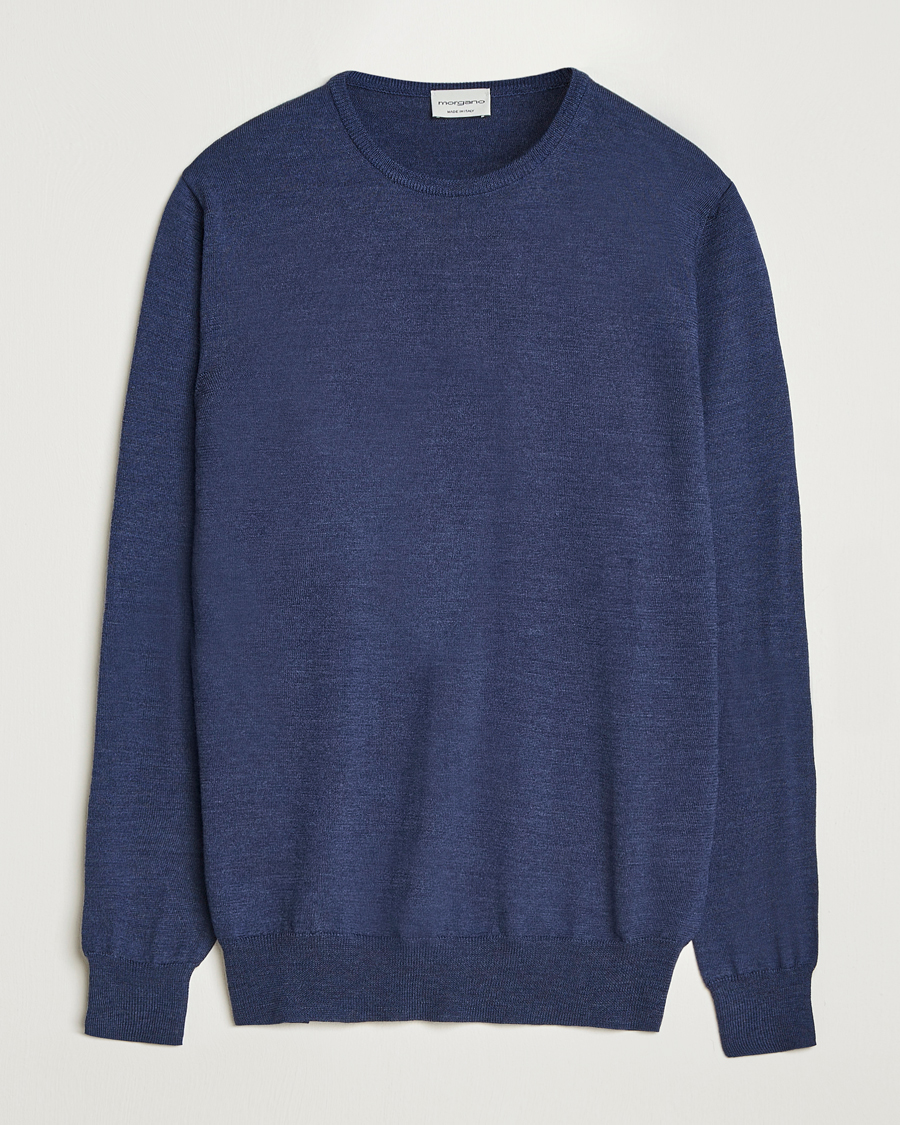 Hombres | Jerséis y prendas de punto | Morgano | Extra Fine Merino Wool Crewneck Mid Blue