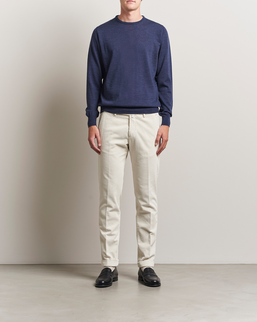 Hombres | Jerséis y prendas de punto | Morgano | Extra Fine Merino Wool Crewneck Mid Blue