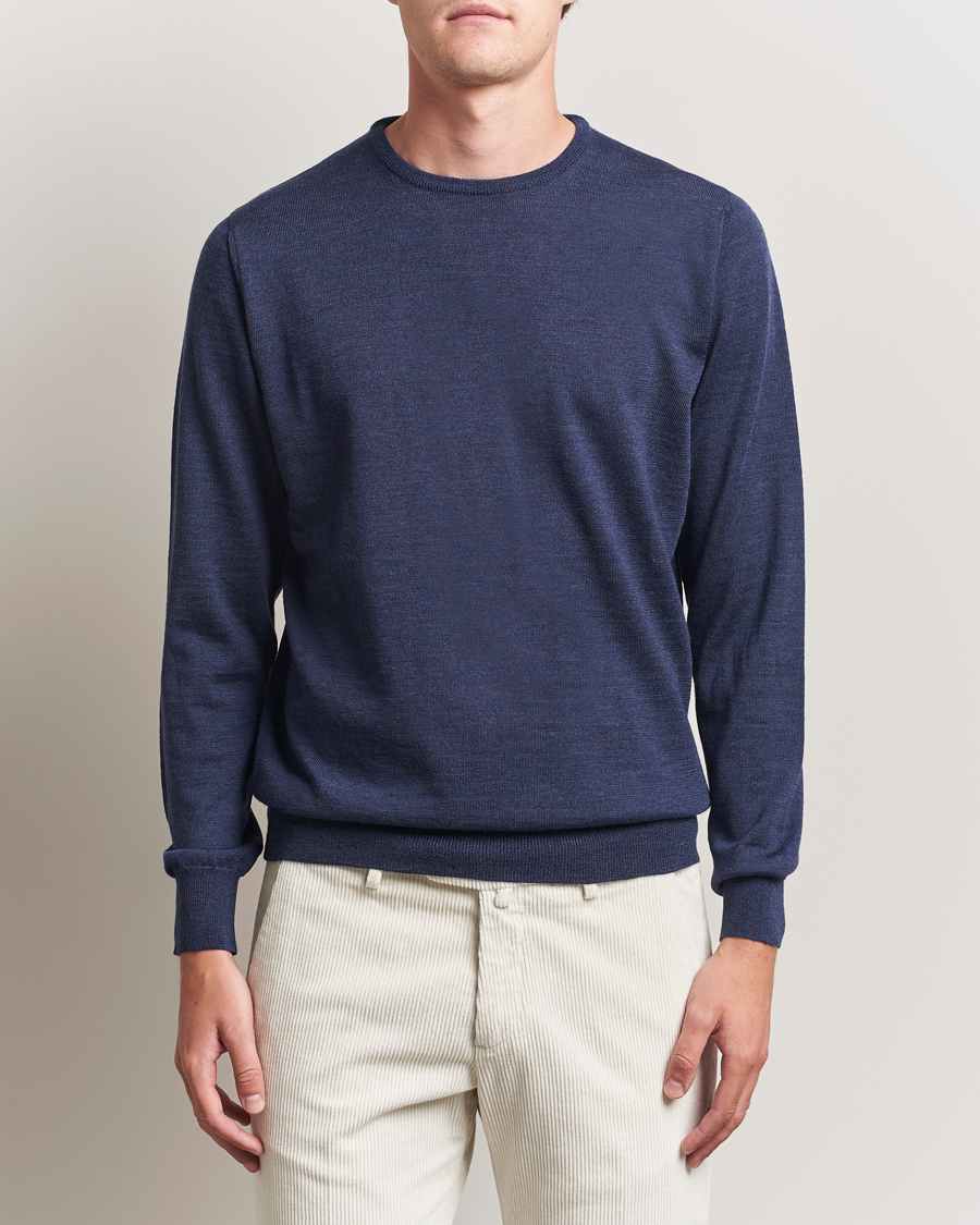 Hombres | Jerséis y prendas de punto | Morgano | Extra Fine Merino Wool Crewneck Mid Blue