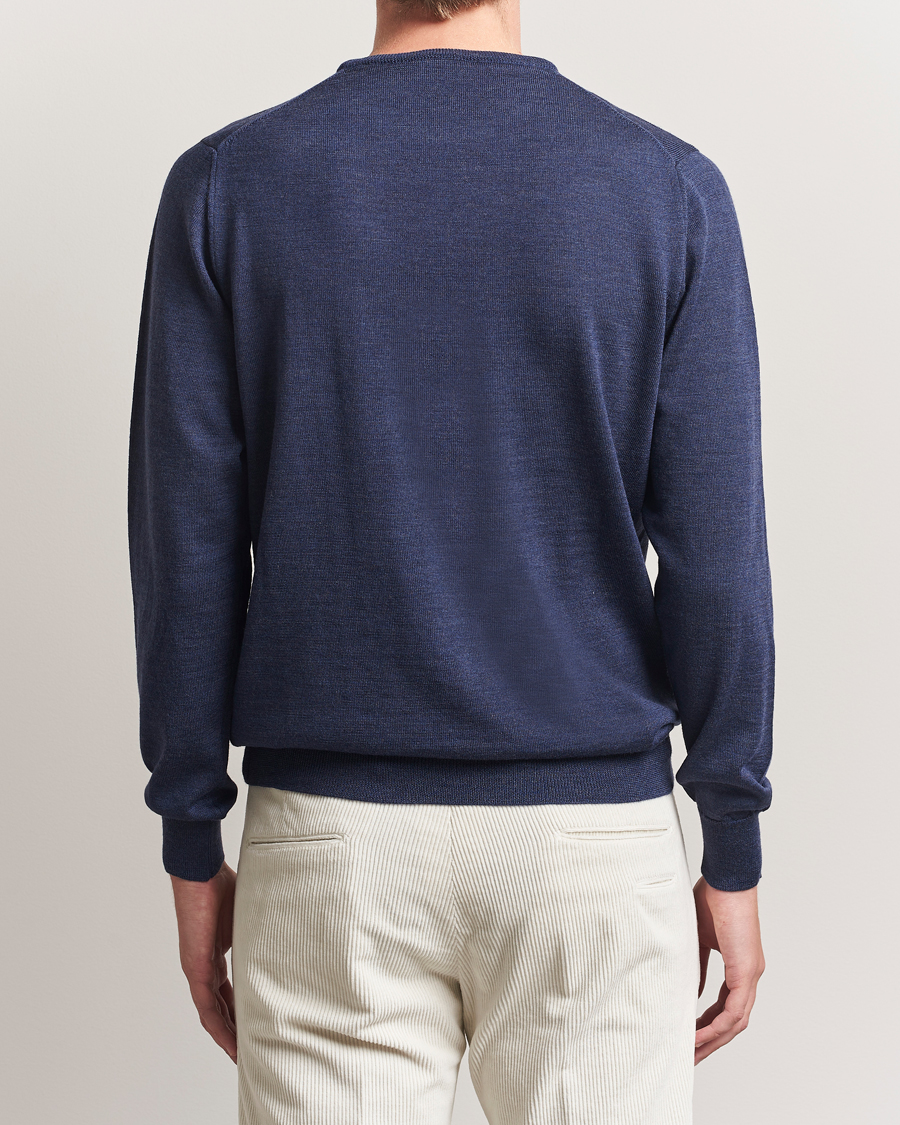 Hombres | Jerséis y prendas de punto | Morgano | Extra Fine Merino Wool Crewneck Mid Blue