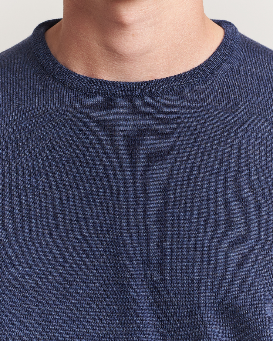 Hombres | Jerséis y prendas de punto | Morgano | Extra Fine Merino Wool Crewneck Mid Blue