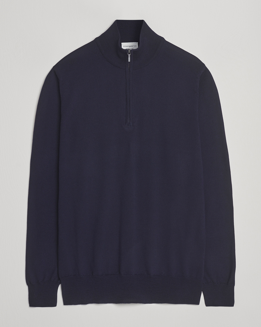 Hombres | Jerséis y prendas de punto | Morgano | Extra Fine Merino Wool Half-Zip Navy