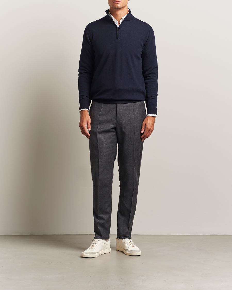 Hombres | Jerséis y prendas de punto | Morgano | Extra Fine Merino Wool Half-Zip Navy