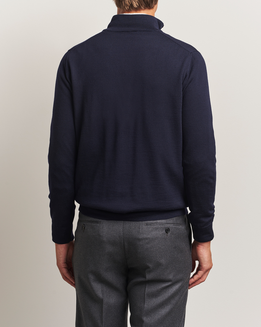 Hombres | Jerséis y prendas de punto | Morgano | Extra Fine Merino Wool Half-Zip Navy