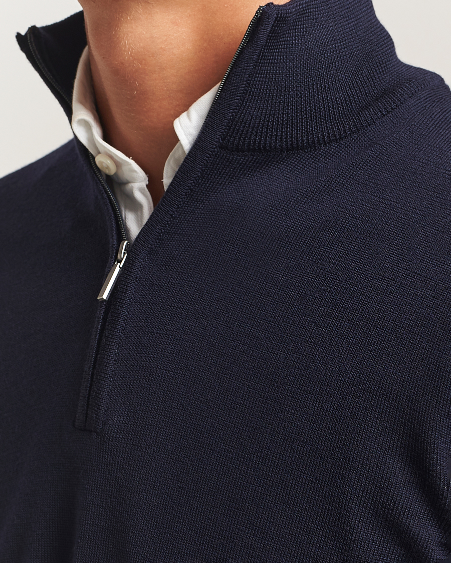 Hombres | Jerséis y prendas de punto | Morgano | Extra Fine Merino Wool Half-Zip Navy