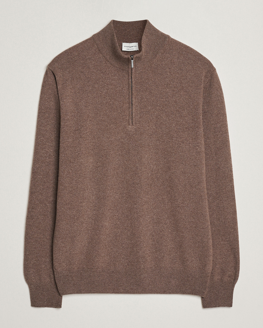 Hombres | Jerséis y prendas de punto | Morgano | Wool/Cashmere Half-Zip Brown