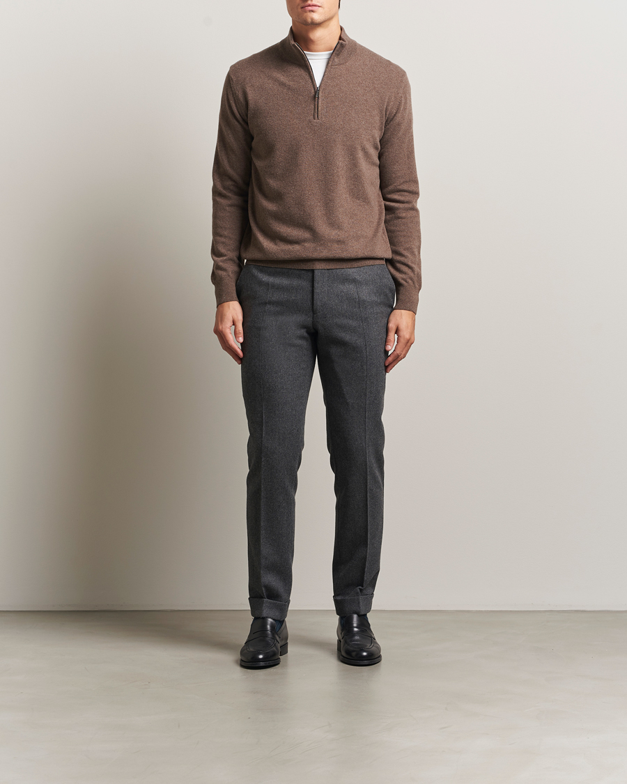 Hombres | Jerséis y prendas de punto | Morgano | Wool/Cashmere Half-Zip Brown