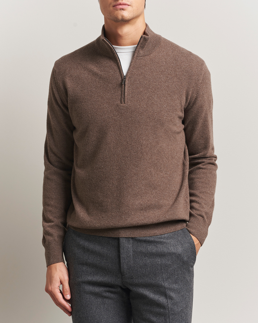 Hombres | Jerséis y prendas de punto | Morgano | Wool/Cashmere Half-Zip Brown