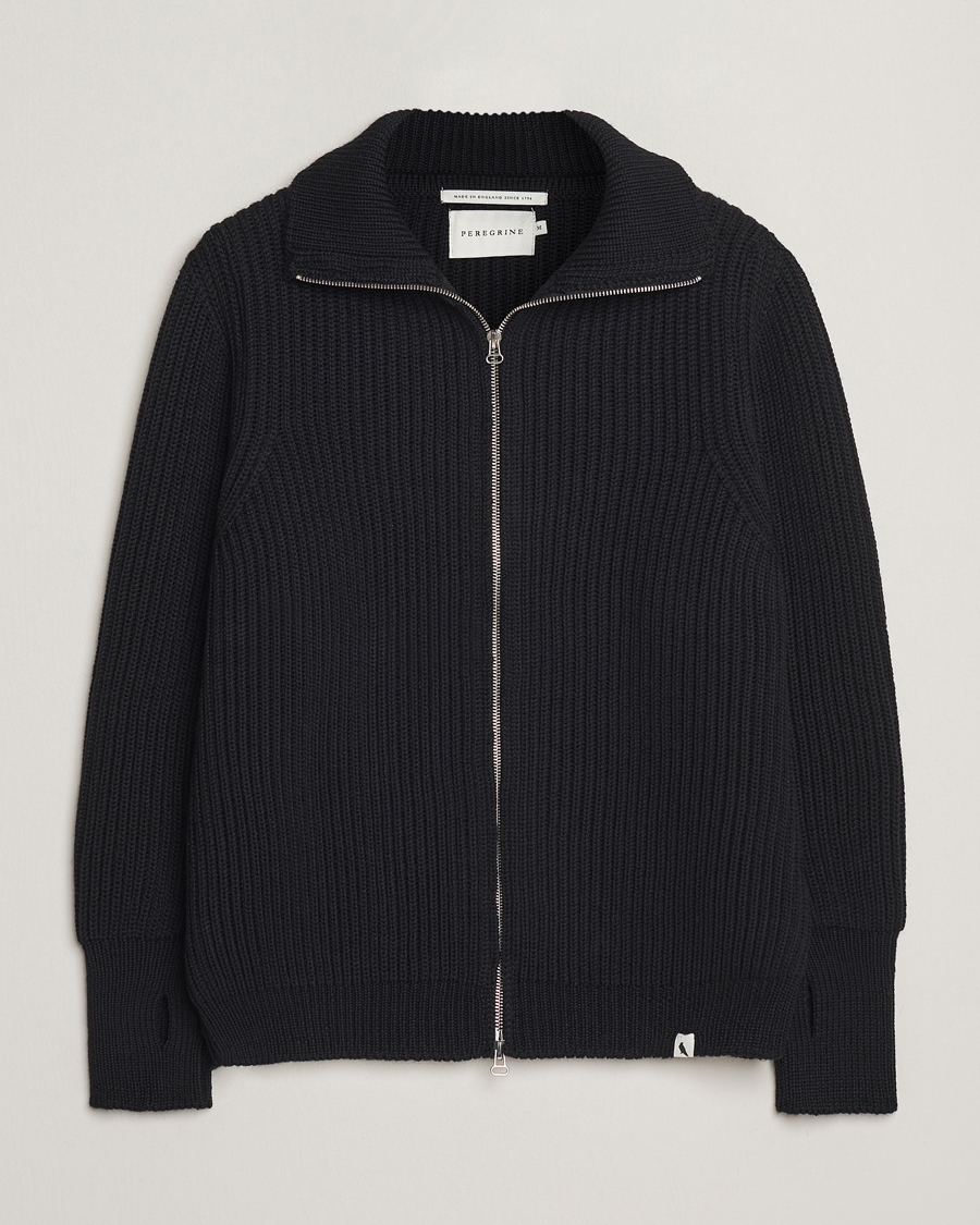Hombres | Jerséis y prendas de punto | Peregrine | Fisherman Merino Zip Cardigan Black