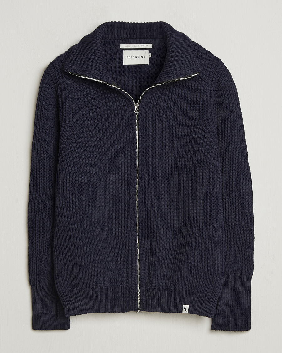 Hombres | Jerséis y prendas de punto | Peregrine | Fisherman Merino Zip Cardigan Navy
