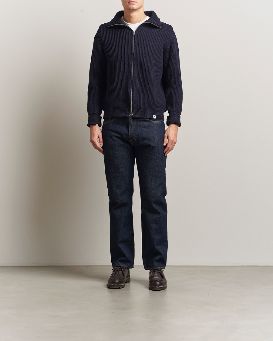 Hombres | Jerséis y prendas de punto | Peregrine | Fisherman Merino Zip Cardigan Navy