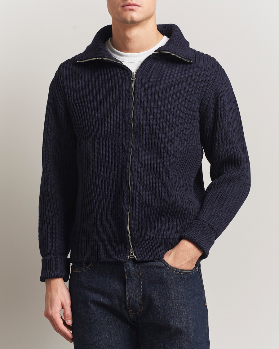 Hombres | Jerséis y prendas de punto | Peregrine | Fisherman Merino Zip Cardigan Navy