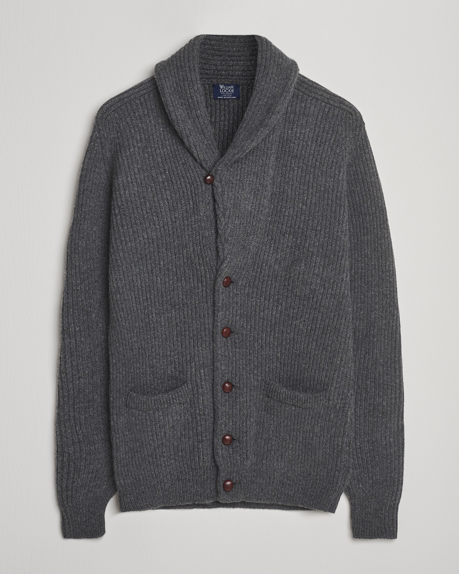 Hombres | Jerséis y prendas de punto | William Lockie | Windsor Geelong Lambswool Shawl Cardigan Grey