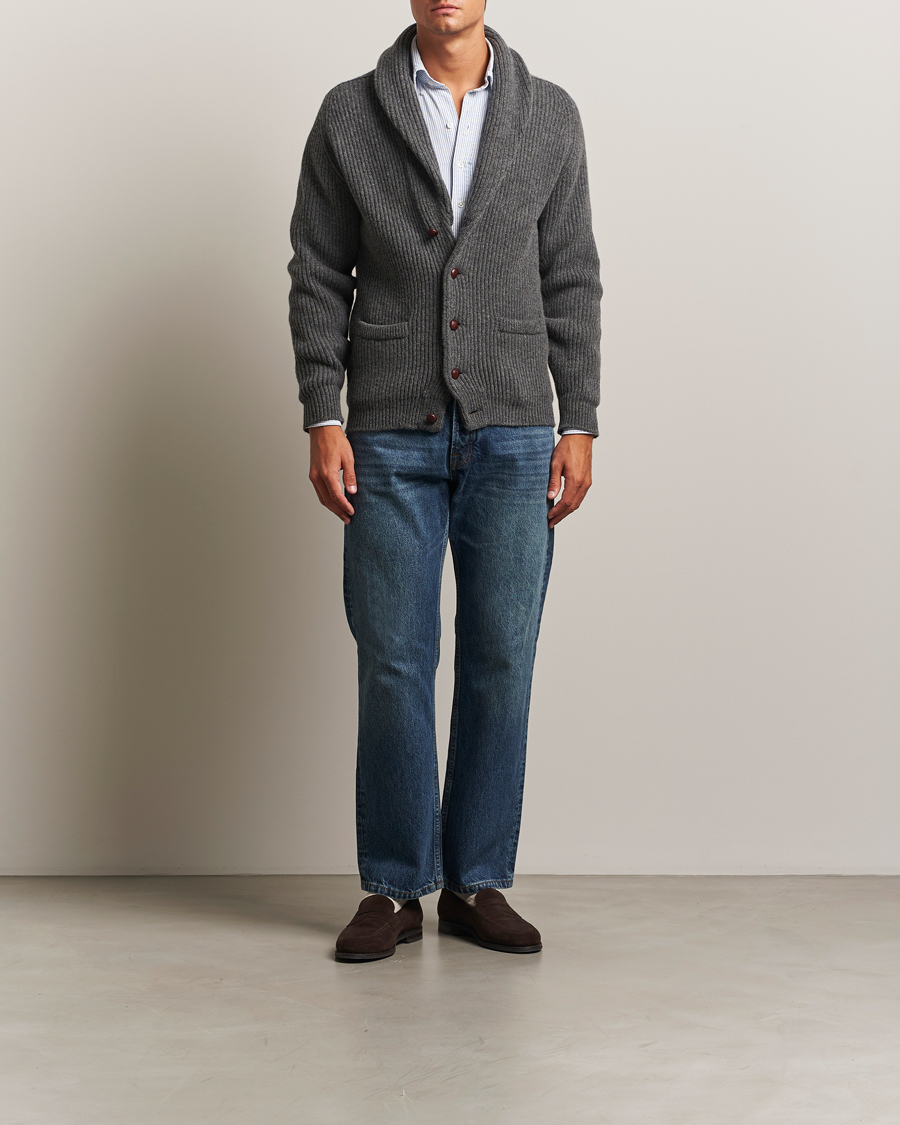 Hombres | Jerséis y prendas de punto | William Lockie | Windsor Geelong Lambswool Shawl Cardigan Grey