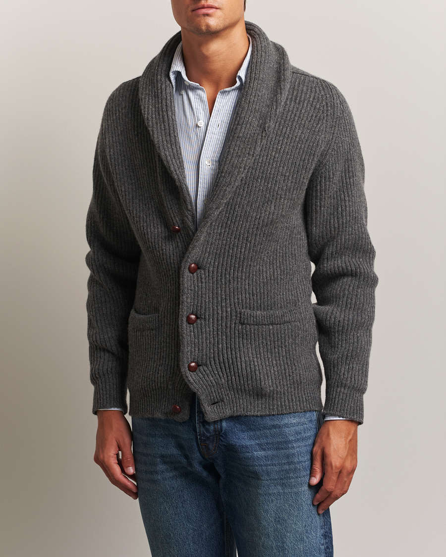 Hombres | Jerséis y prendas de punto | William Lockie | Windsor Geelong Lambswool Shawl Cardigan Grey