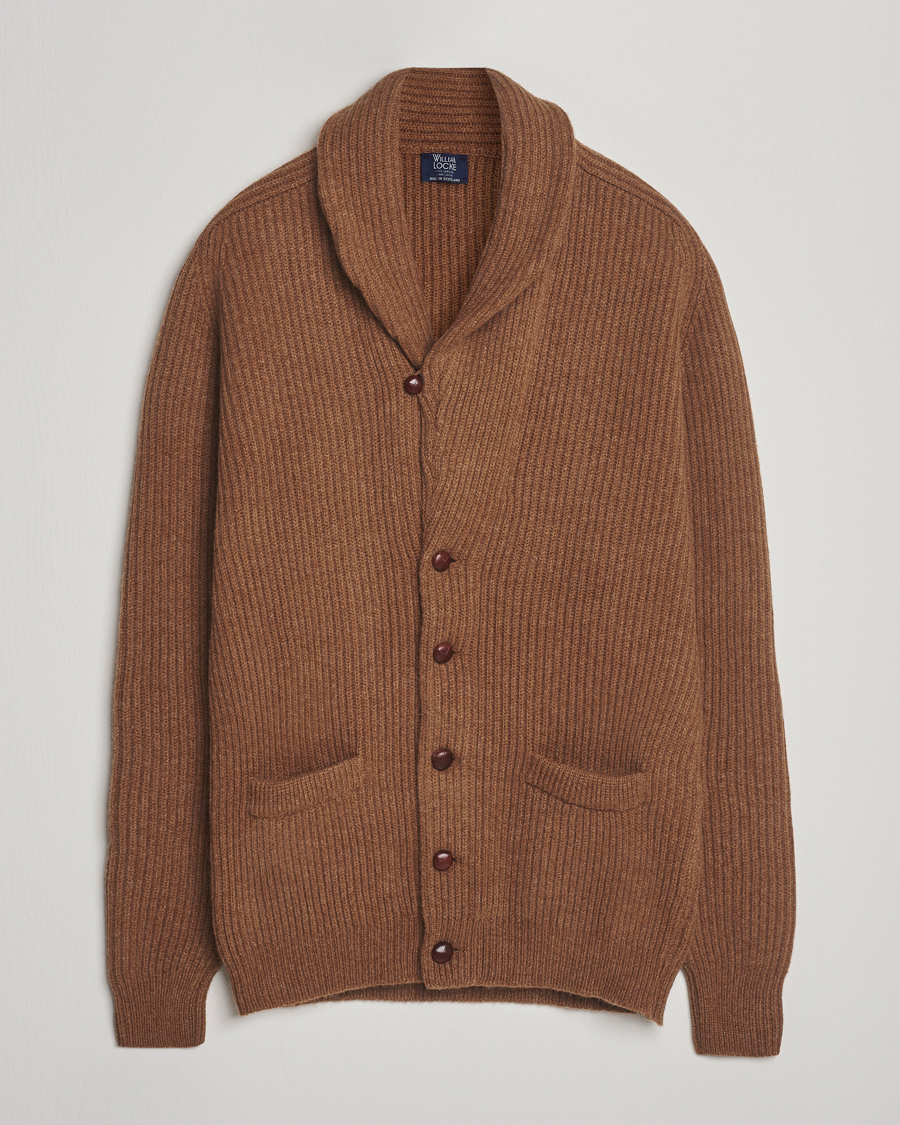 Hombres | Jerséis y prendas de punto | William Lockie | Windsor Geelong Lambswool Shawl Cardigan Brown