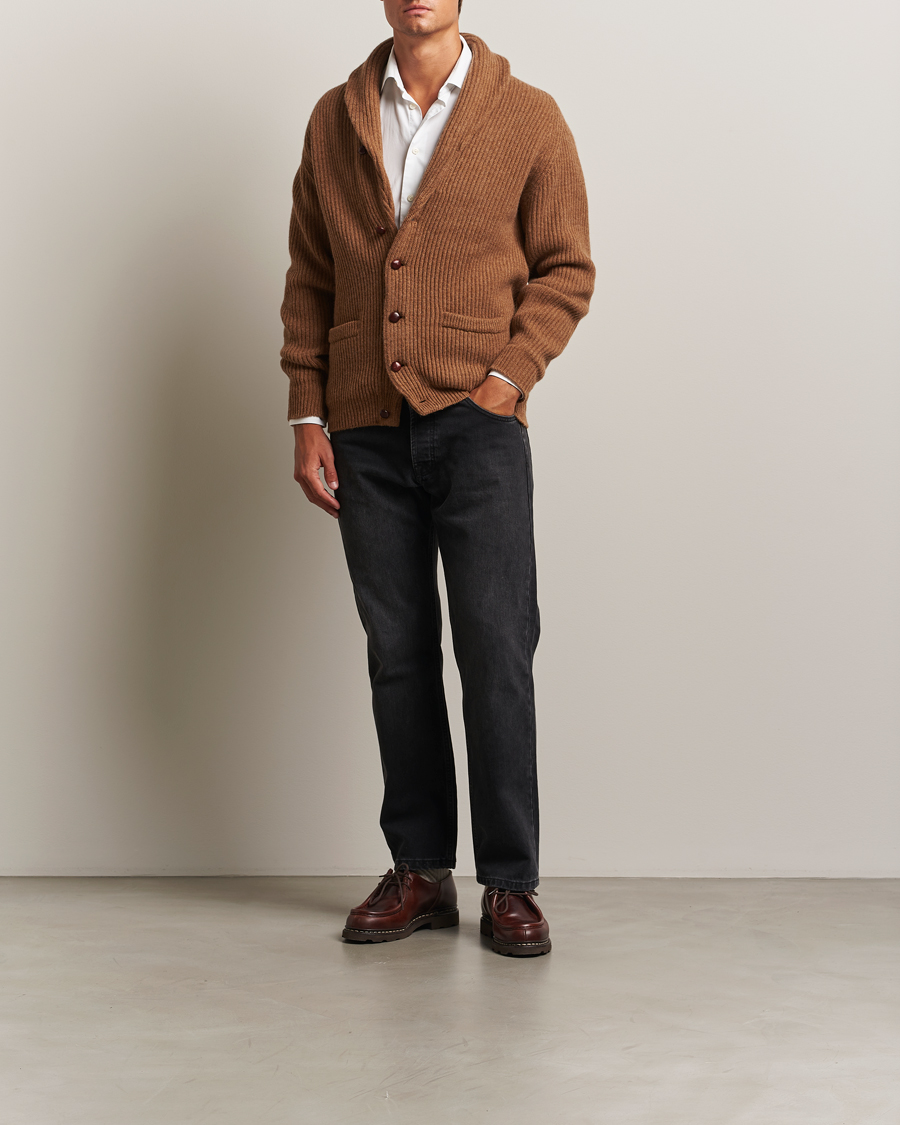 Hombres | Jerséis y prendas de punto | William Lockie | Windsor Geelong Lambswool Shawl Cardigan Brown