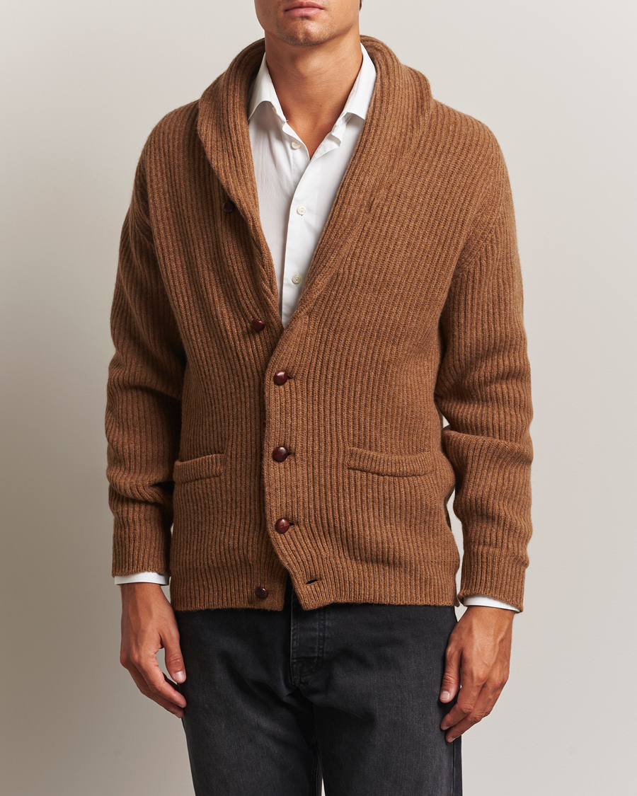 Hombres | Jerséis y prendas de punto | William Lockie | Windsor Geelong Lambswool Shawl Cardigan Brown