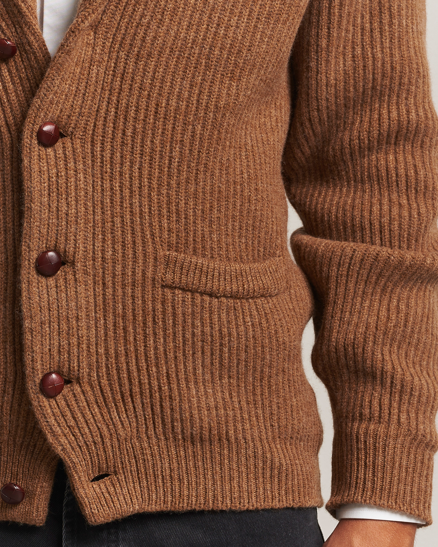 Hombres | Jerséis y prendas de punto | William Lockie | Windsor Geelong Lambswool Shawl Cardigan Brown