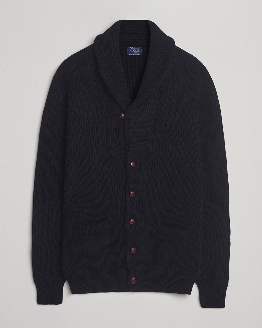 Hombres | Jerséis y prendas de punto | William Lockie | Windsor Geelong Lambswool Shawl Cardigan Navy