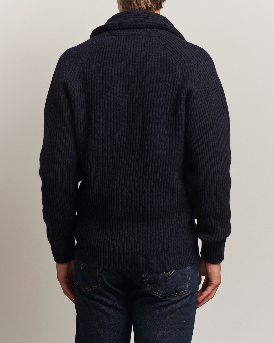 Hombres | Jerséis y prendas de punto | William Lockie | Windsor Geelong Lambswool Shawl Cardigan Navy