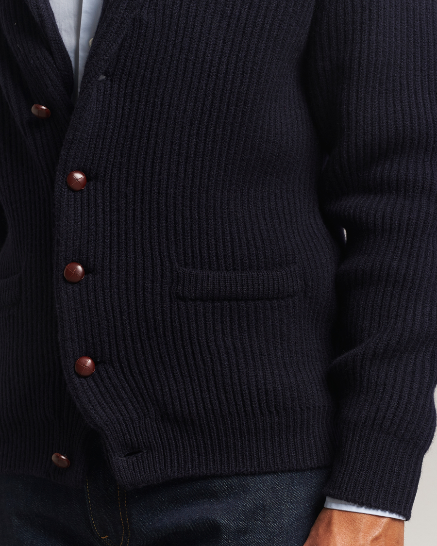 Hombres | Jerséis y prendas de punto | William Lockie | Windsor Geelong Lambswool Shawl Cardigan Navy