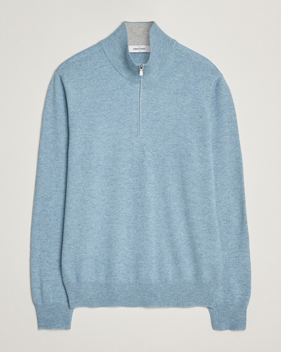 Hombres | Jerséis y prendas de punto | Gran Sasso | Wool/Cashmere Half Zip Blue Melange