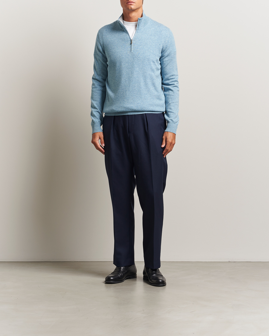 Hombres | Jerséis y prendas de punto | Gran Sasso | Wool/Cashmere Half Zip Blue Melange