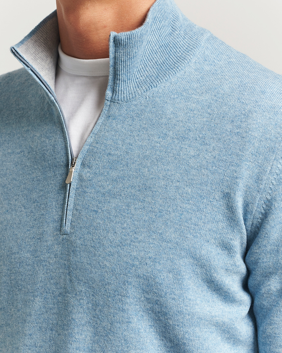 Hombres | Jerséis y prendas de punto | Gran Sasso | Wool/Cashmere Half Zip Blue Melange