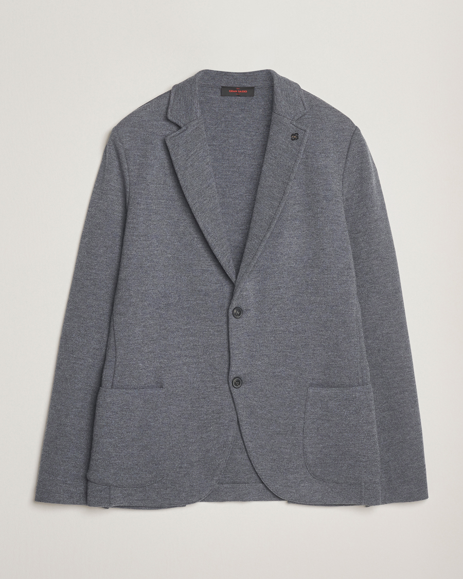 Hombres | Blazers | Gran Sasso | Rainwool Knitted Blazer Grey Melange