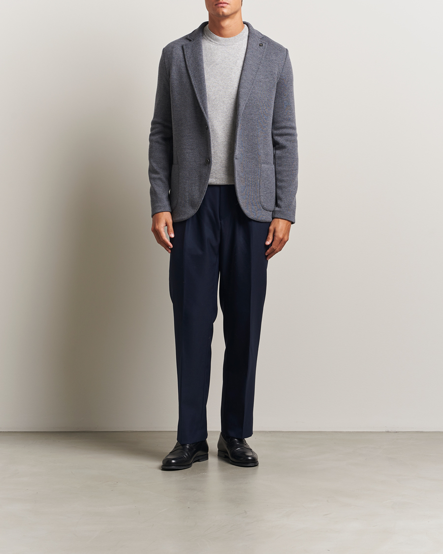 Hombres | Blazers | Gran Sasso | Rainwool Knitted Blazer Grey Melange