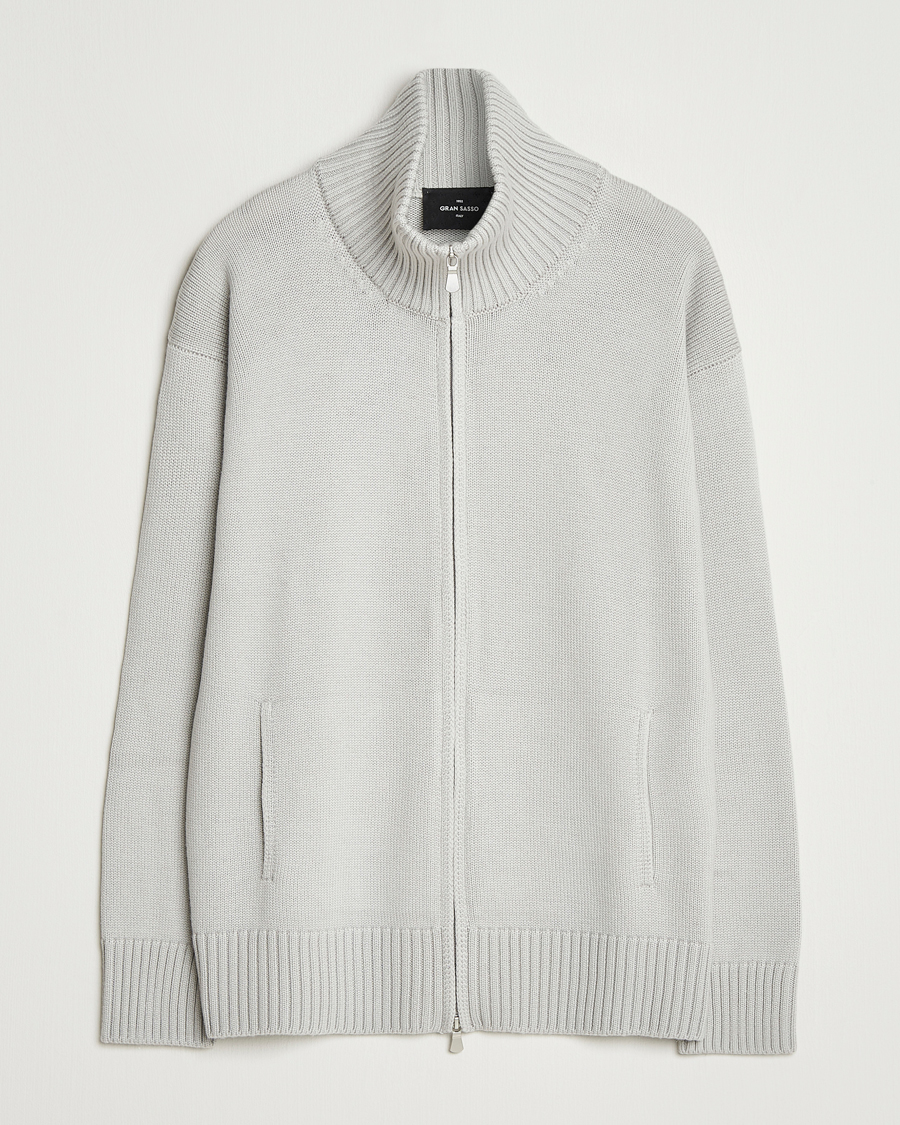 Hombres | Jerséis y prendas de punto | Gran Sasso | Heavy Knitted Merino Full Zip Light Grey Melange